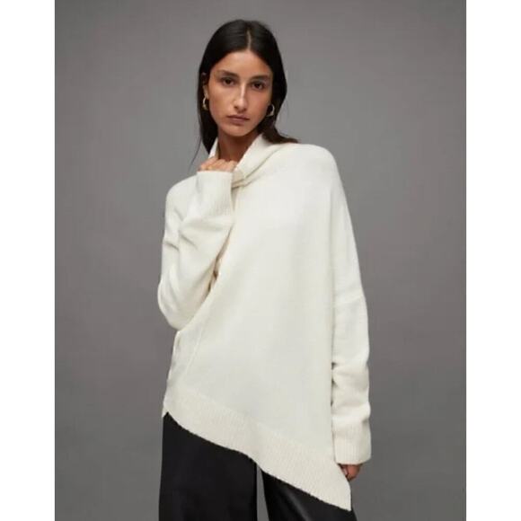 NWT All Saints Lock Roll Neck Asymmetrical Sweater Women's Chalk White Sz Small - Picture 1 of 7